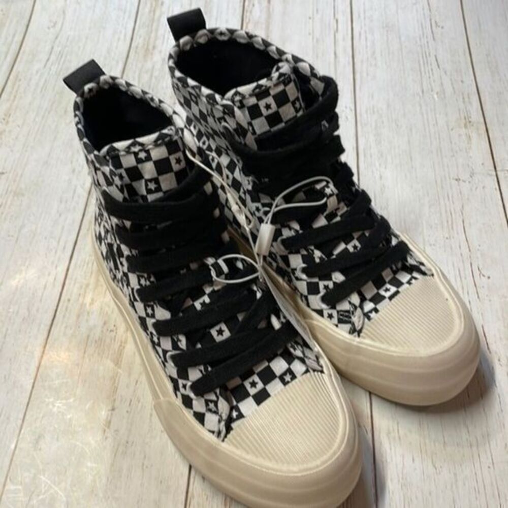 Zara Kids Checkerboard High Top Sneakers Star Print Canvas Size 2.5